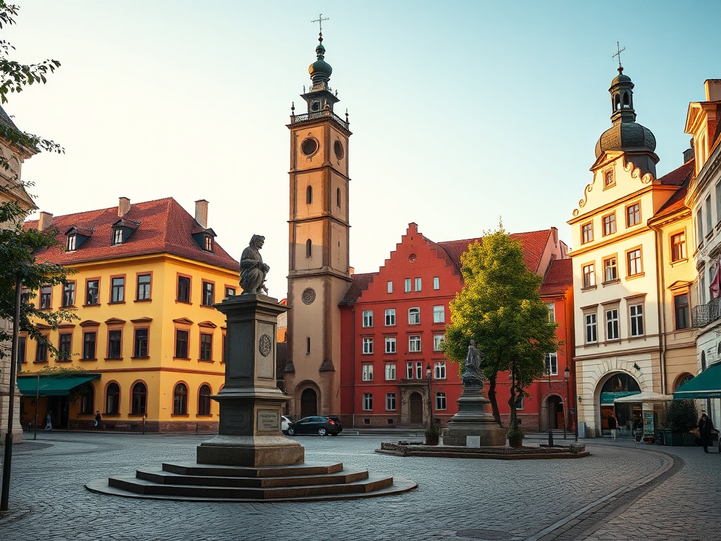 Panorama Nowego Miasta Lubawskiego z widocznymi zabytkowymi budynkami i rzeką